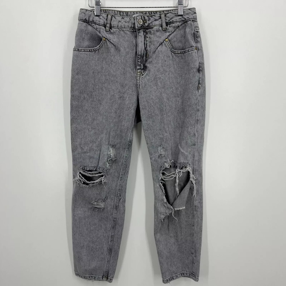 Zara Jeans Women's Size 6 Gray High Rise Mom Straight‎ Distressed Cotton